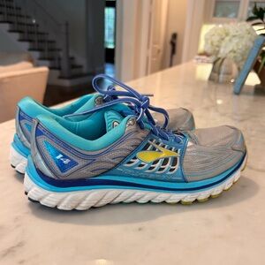 Brooks Women’s Glycerin 14 Running Shoes Gray/Turquoise w/Yellow,GUC, size 8.5